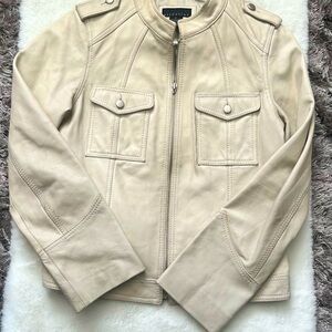 Cream Leather Moto jacket